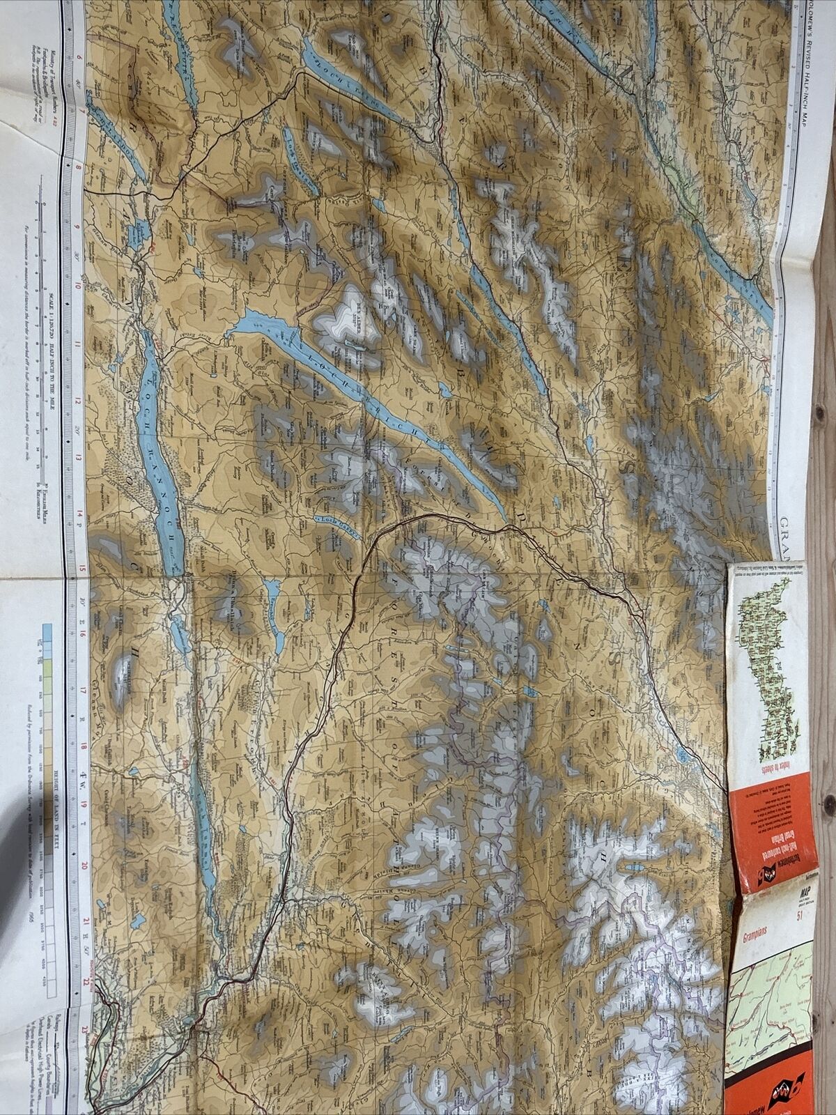 GRAMPIANS Bartholomew CLOTH Half Inch Map No 51 Scotland 1965 Newtonmore