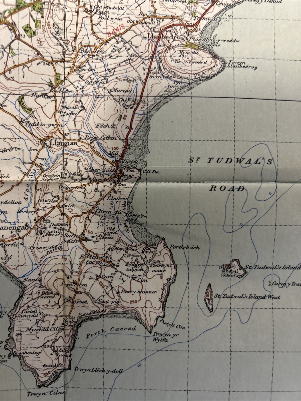 PWLLHELI Cloth Ordnance Survey Sixth Series One inch 1947 Sheet 115 Nefyn