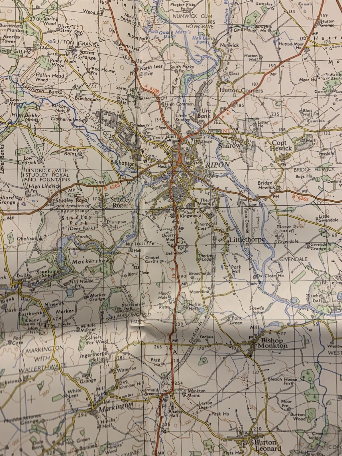 RIPON North Yorkshire - Ordnance Survey Map One Inch 1962 Sheet 91 Thirsk Bedale