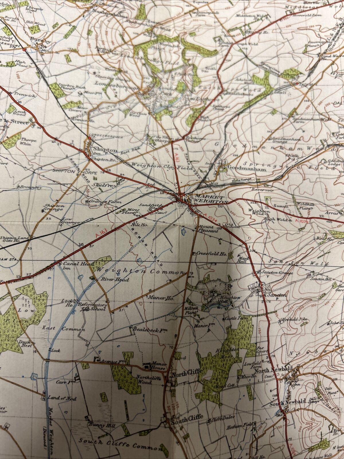 MARKET WEIGHTON Ordnance Survey Cloth One Inch Map 1947 Sixth Edition Sheet 98