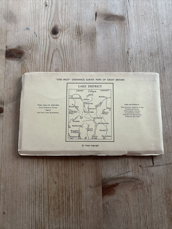 LAKE DISTRICT 1958 Paper Ordnance Survey Tourist Map Lakes Coniston Windermere