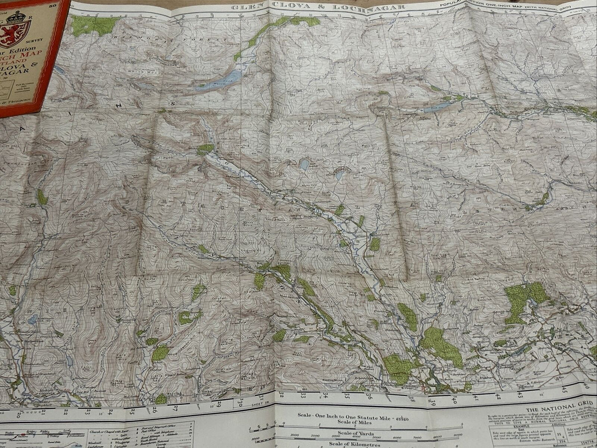 GLEN CLOVA & LOCHNAGAR Ordnance Survey One Inch Sheet 50 Popular Ed 1927