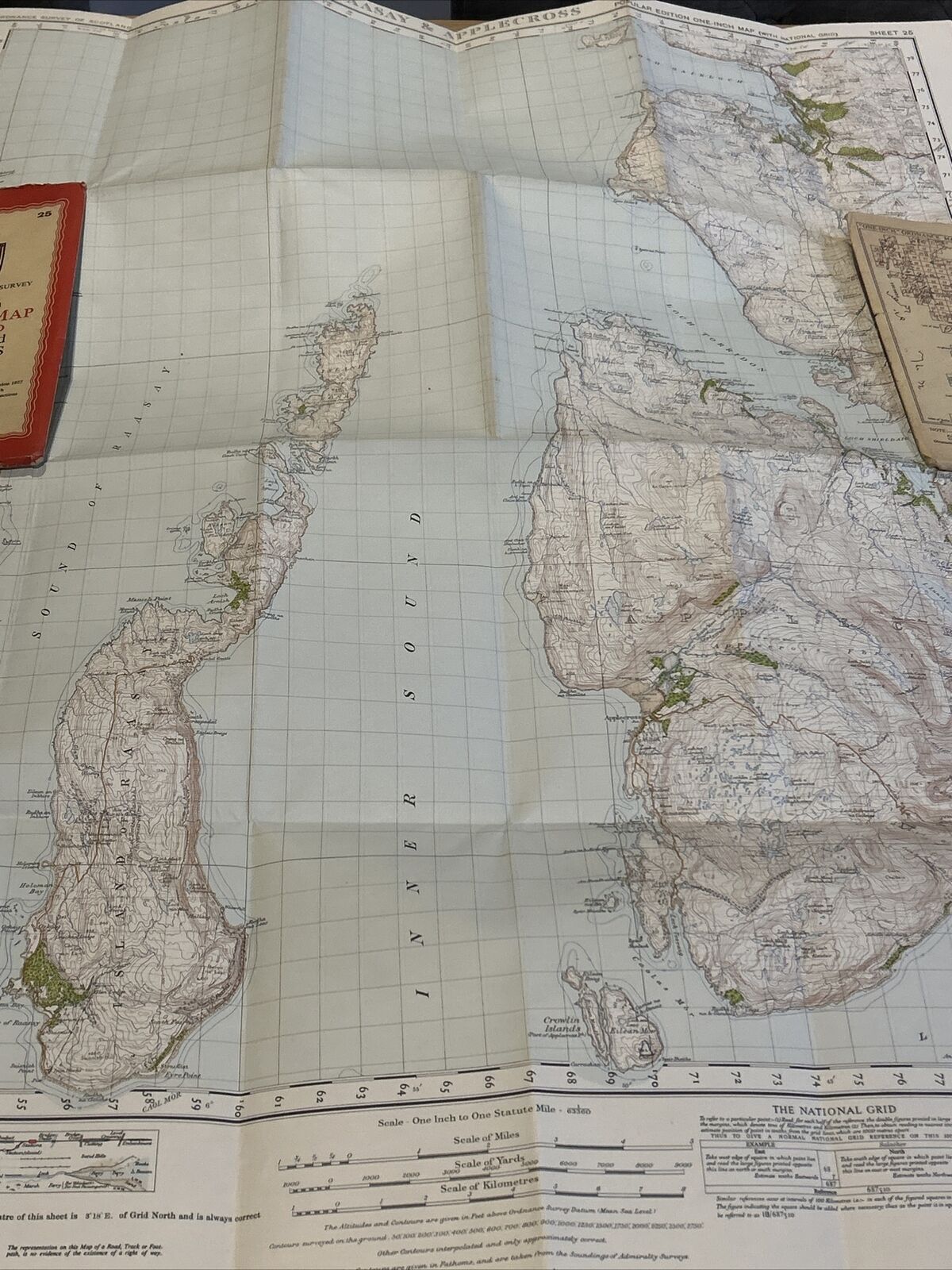 RAASAY & APPLECROSS Ordnance Survey CLOTH One Inch Sheet 25 Popular Edition 1947