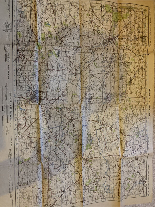 SWINDON & CIRENCESTER Ordnance Survey Paper One Inch SEC. WAR REVISION Map 1940