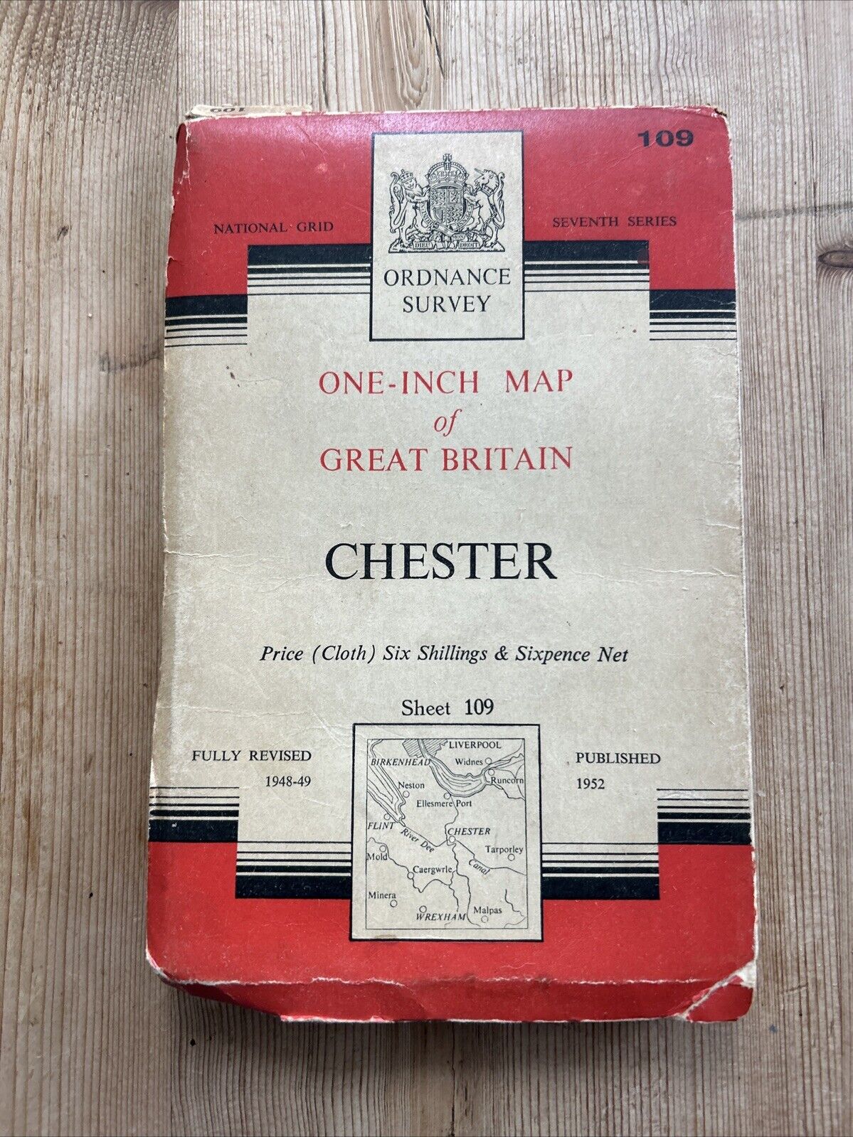 CHESTER Ordnance Survey Seventh Series CLOTH One inch 1952 Sheet 109 Wrexham