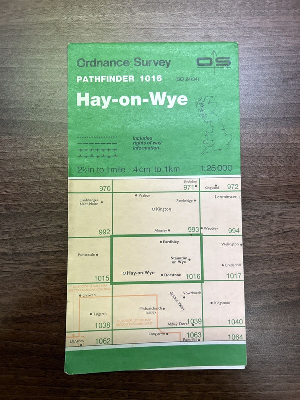 HAY ON WYE  Ordnance Survey Pathfinder Map 1016  SO24/34 1988 Bredwardine