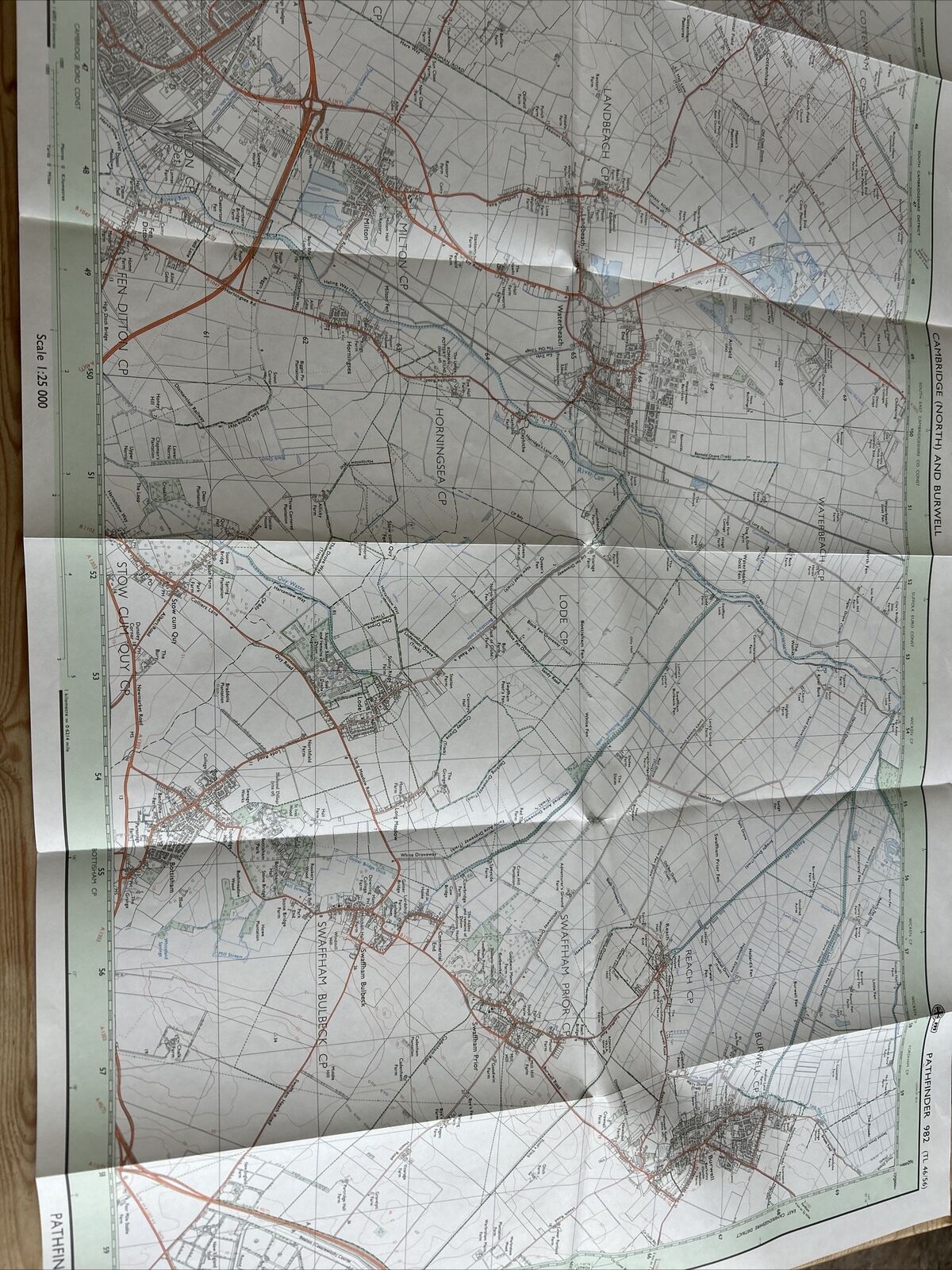 CAMBRIDGE NORTH & BURWELL  Ordnance Survey Pathfinder Map 982 TL46/56 1985