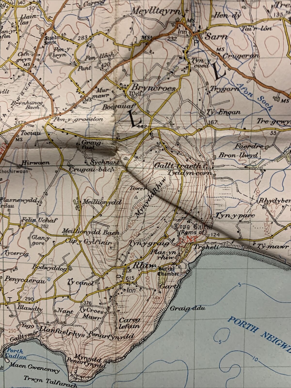 PWLLHELI Ordnance Survey CLOTH Map 1952 Seventh Series No 115 Lleyn Peninsular