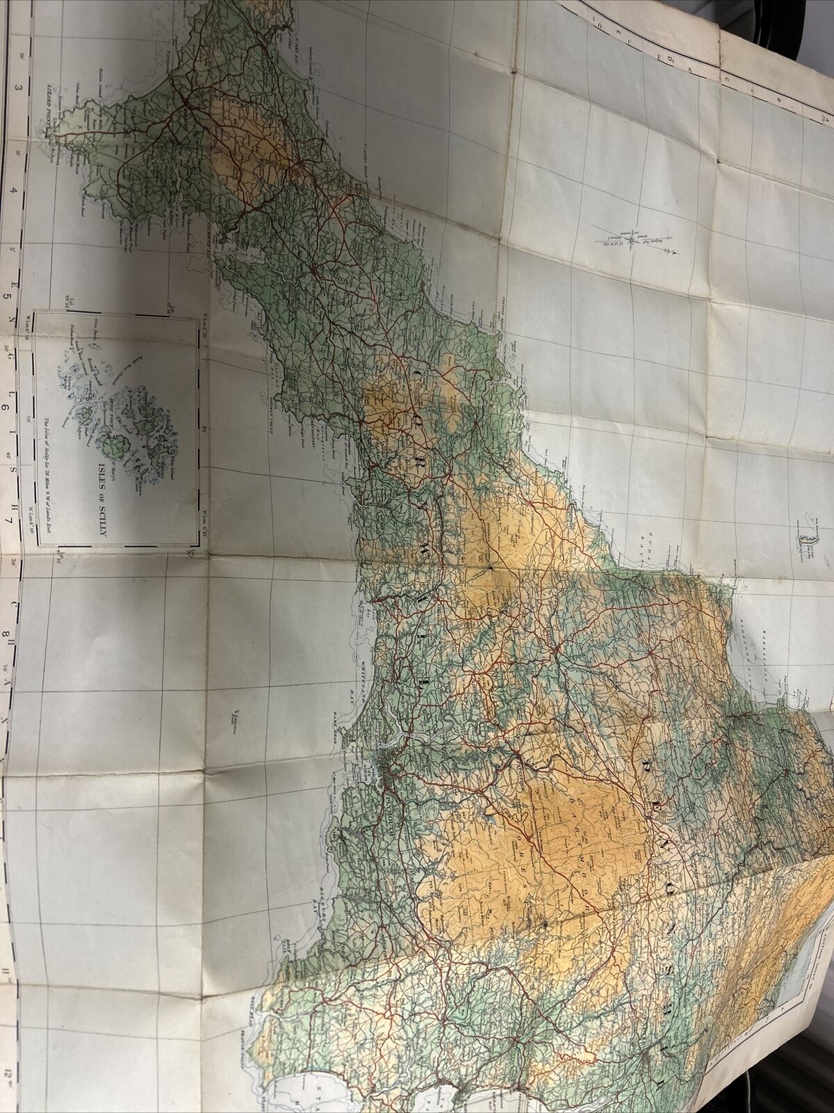 ENGLAND SOUTH WEST Ordnance Survey Cloth Quarter Inch Map 1919 Sheet 10 Cornwall