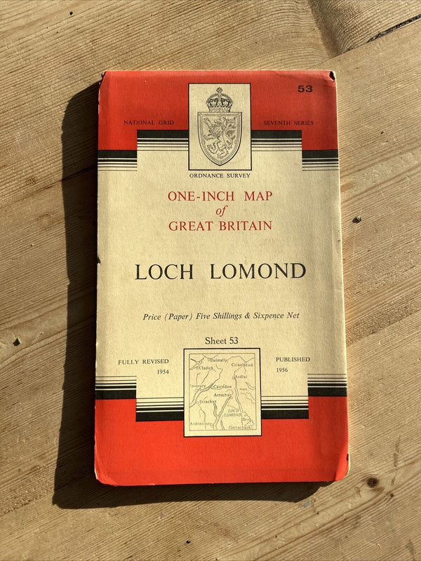 LOCH LOMOND Ordnance Survey Seventh Series Paper One Inch Map Sheet 53 1956