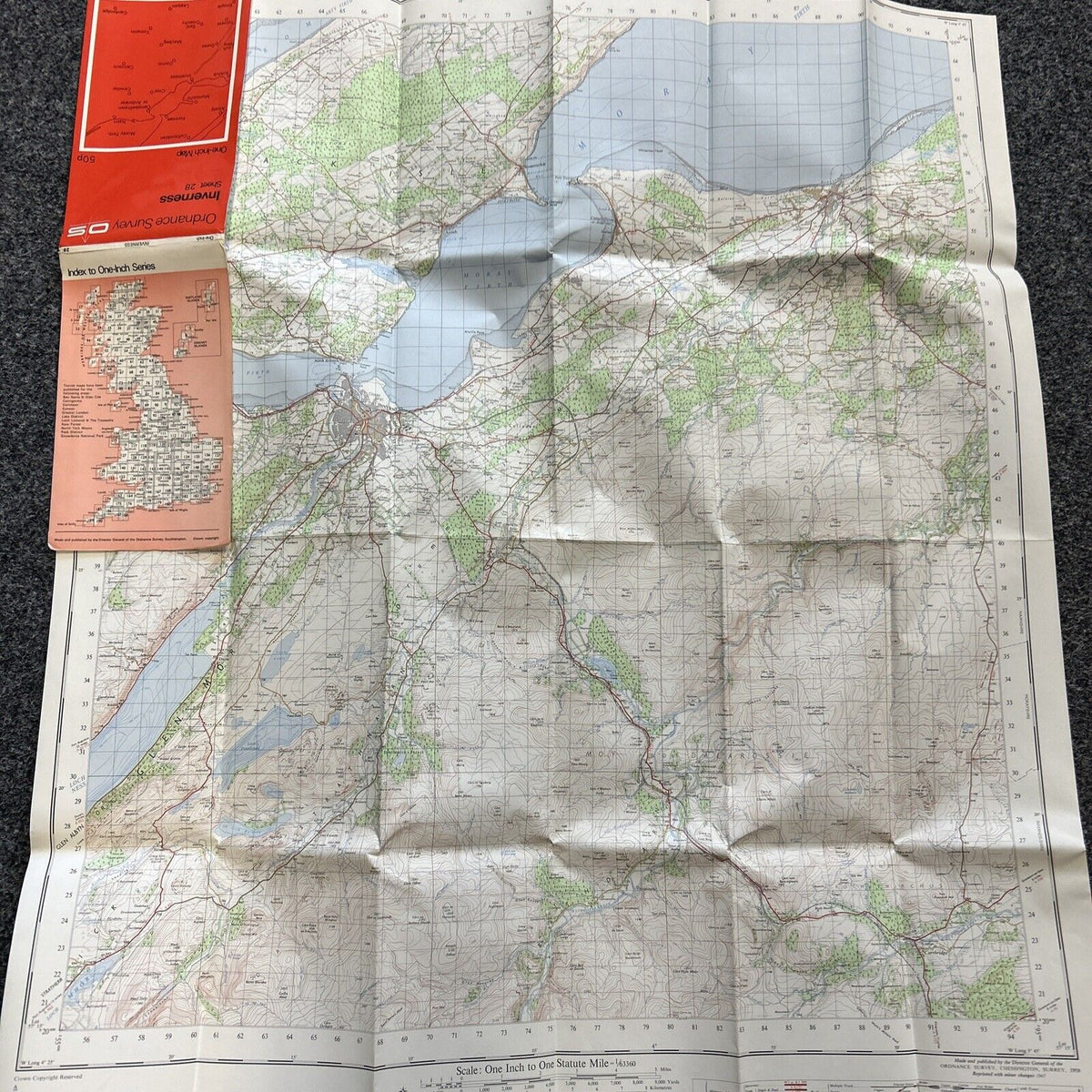 INVERNESS Ordnance Survey One Inch Map 2& GOOD Condition 1958 revised 1967