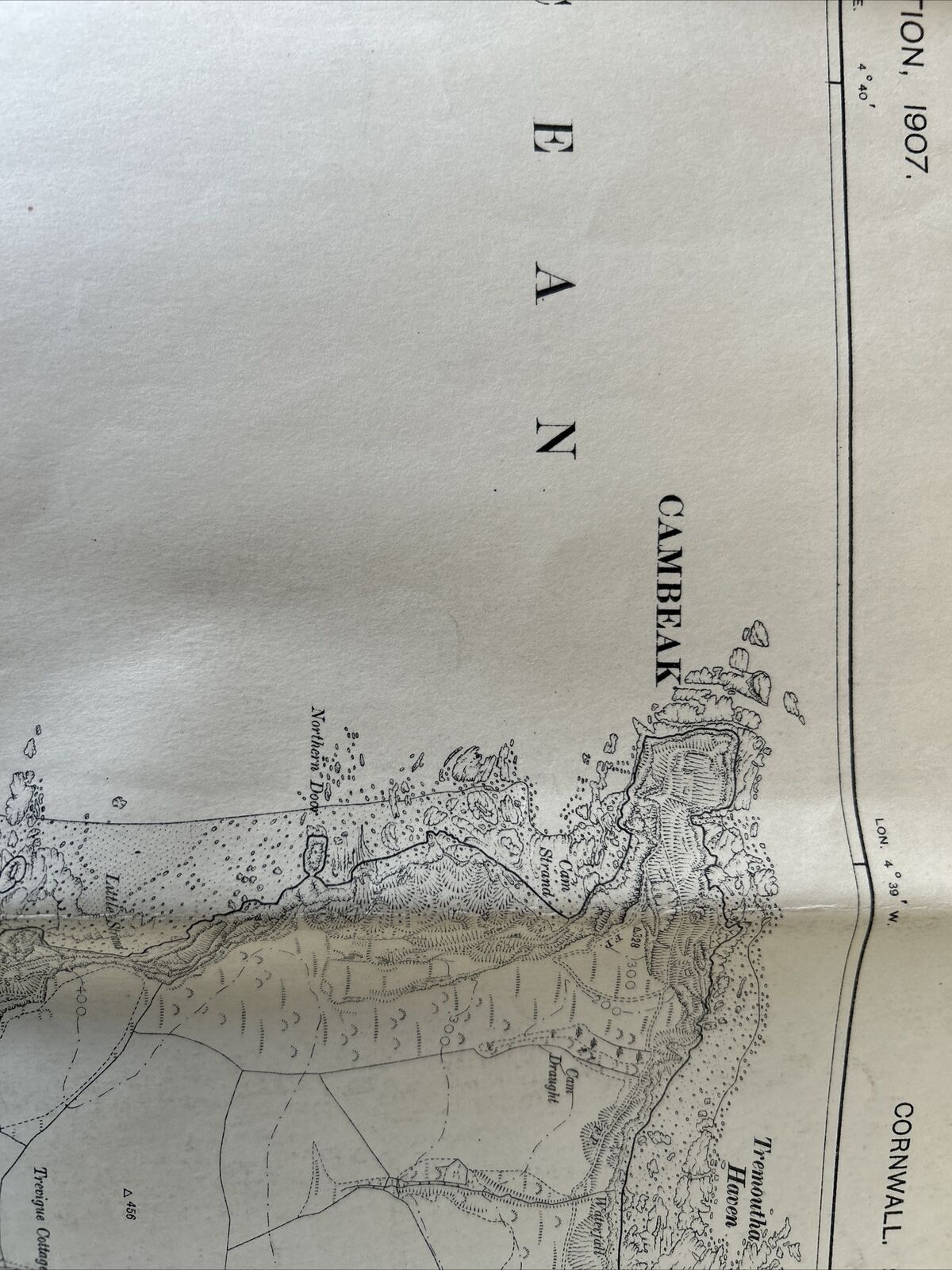 CAMBEAK Cornwall Ordnance Survey Sheet MAP 1907 Second Edition Rusey Beach