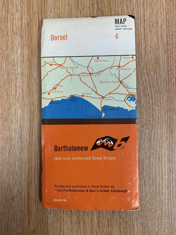 DORSET Poole Weymouth Bartholomew - Half Inch Cloth Map 1968 No 4 Taunton Yeovil