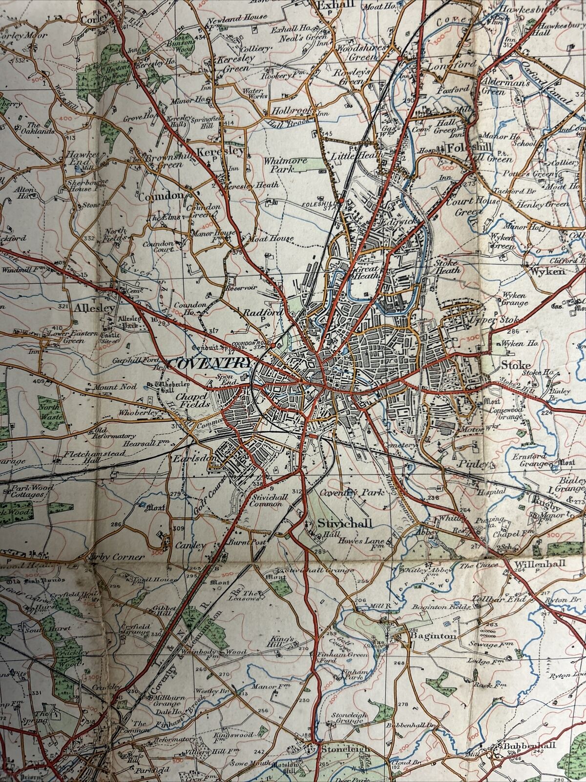 BIRMINGHAM Ordnance Survey CLOTH 1 Inch Map 1921 Sheet 72 Contoured Coventry