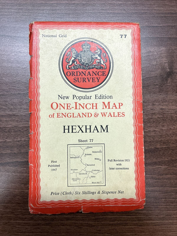 HEXHAM Ordnance Survey Cloth One Inch Map 1947 Sixth Edition Sheet 77 Haydon