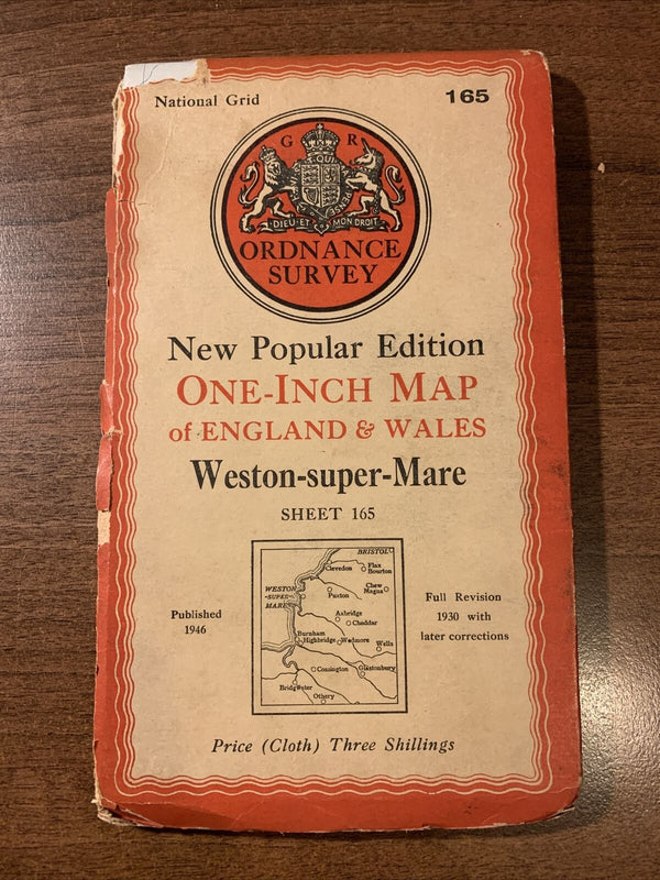 WESTON SUPER MARE Ordnance Survey Cloth Map 1946 Sixth Series No 165 Glastonbury