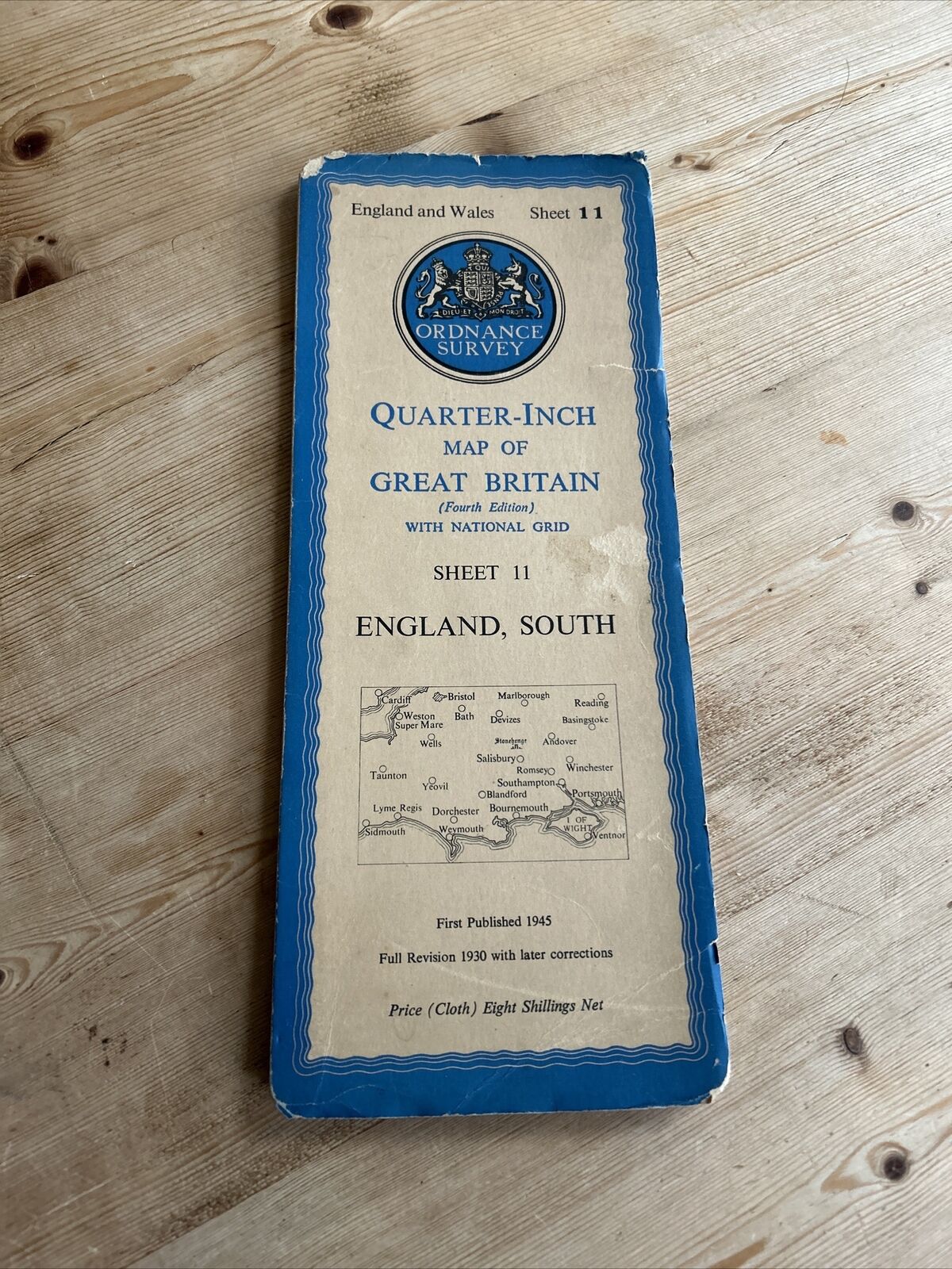 ENGLAND SOUTH Ordnance Survey CLOTH Sheet 11 Quarter Inch Map 4th Edition 1945