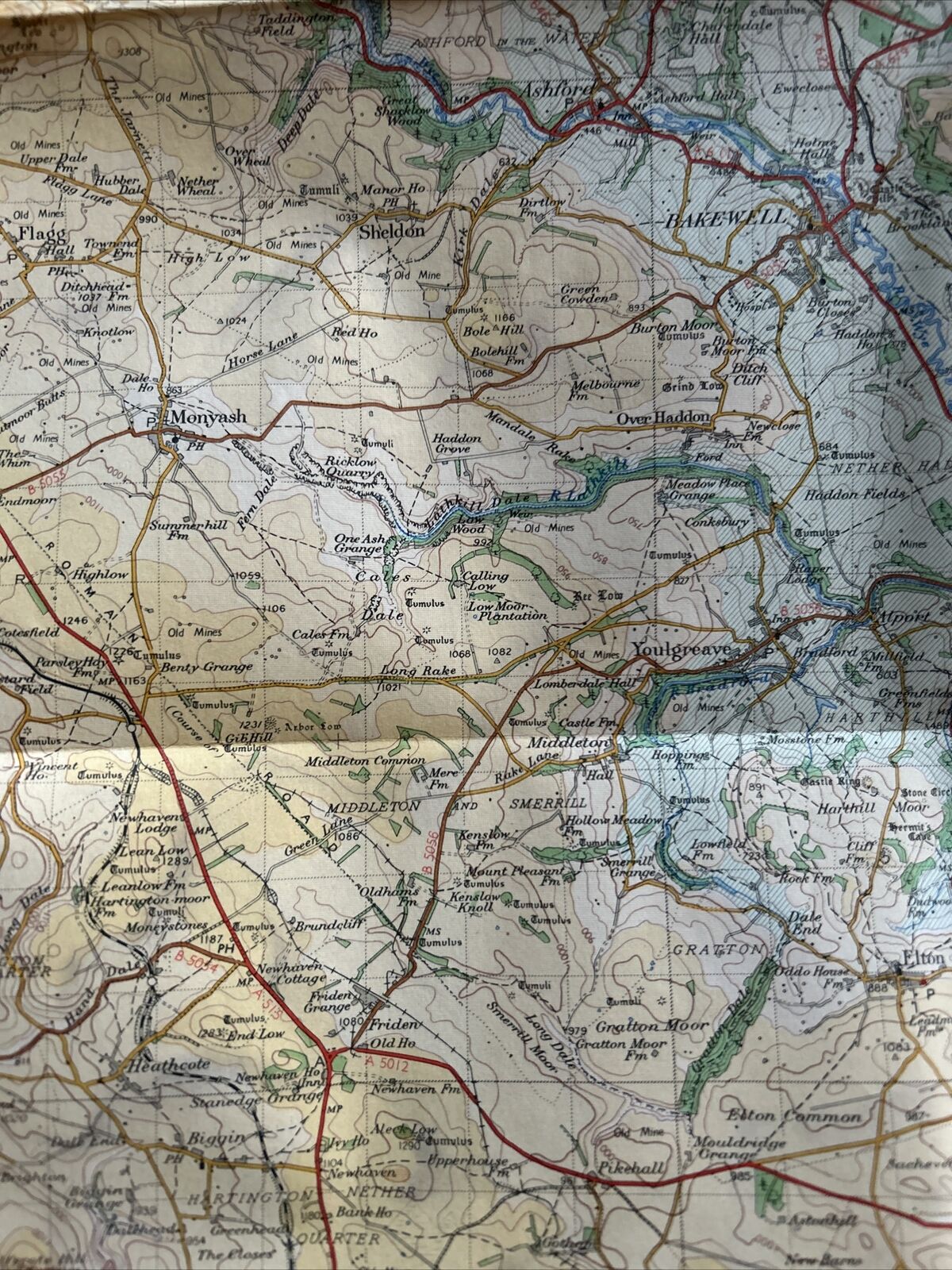 PEAK DISTRICT Ordnance Survey One Inch Paper Tourist Map 1957 Buxton Matlock