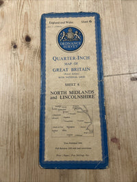 NORTH MIDLANDS & LINCOLNSHIRE Ordnance Survey Sheet 6 Quarter Inch Map 4th Ed