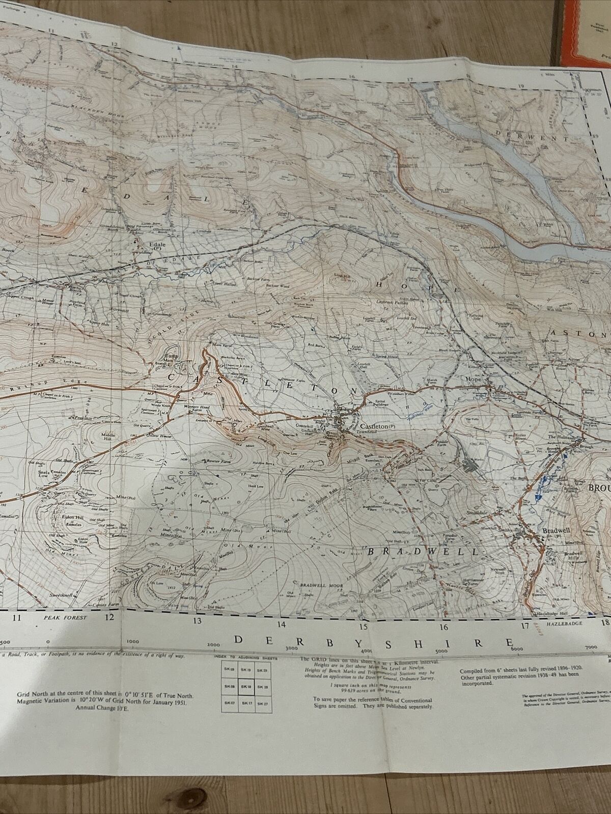 CASTLETON Derbys Ordnance Survey Sheet SK18  2 & Half Inch MAP 1951 Edale