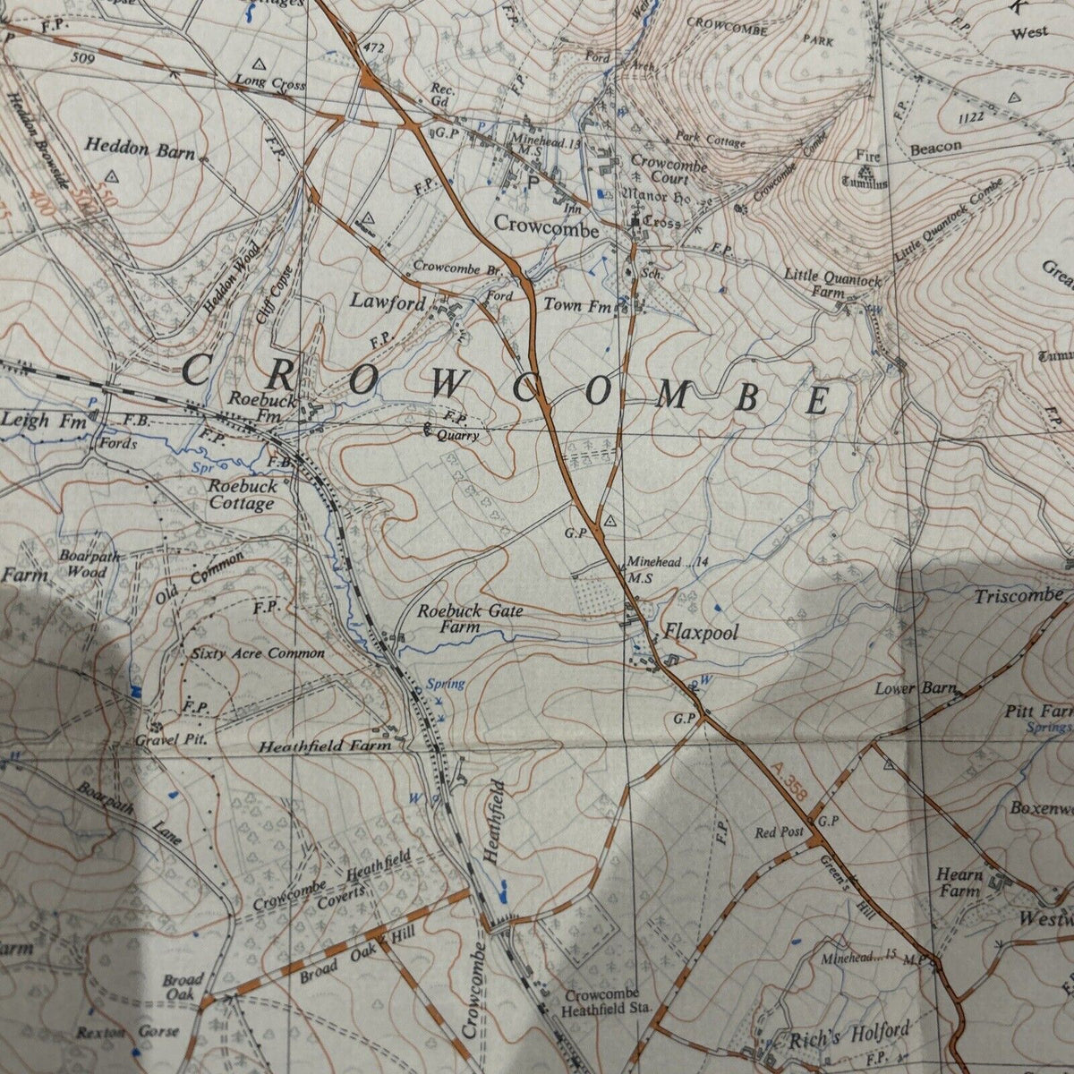 CROWCOMBE Ordnance Survey CLOTH Sheet 31/13 1:25000 1949 Combe Florey