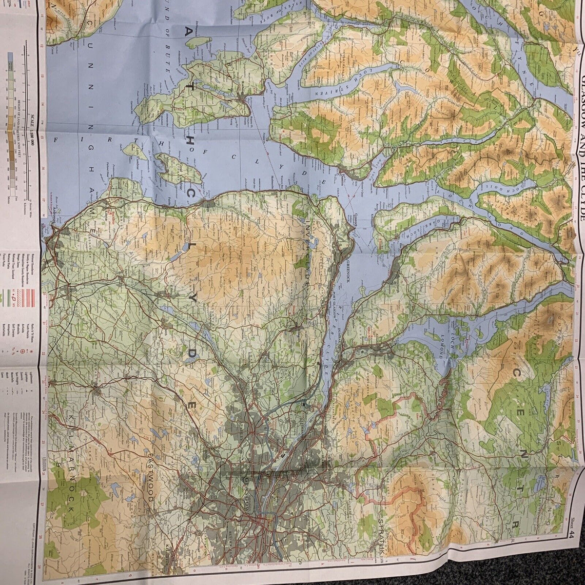 GLASGOW & THE CLYDE - Bartholomew National Map Series No 44 - 1977