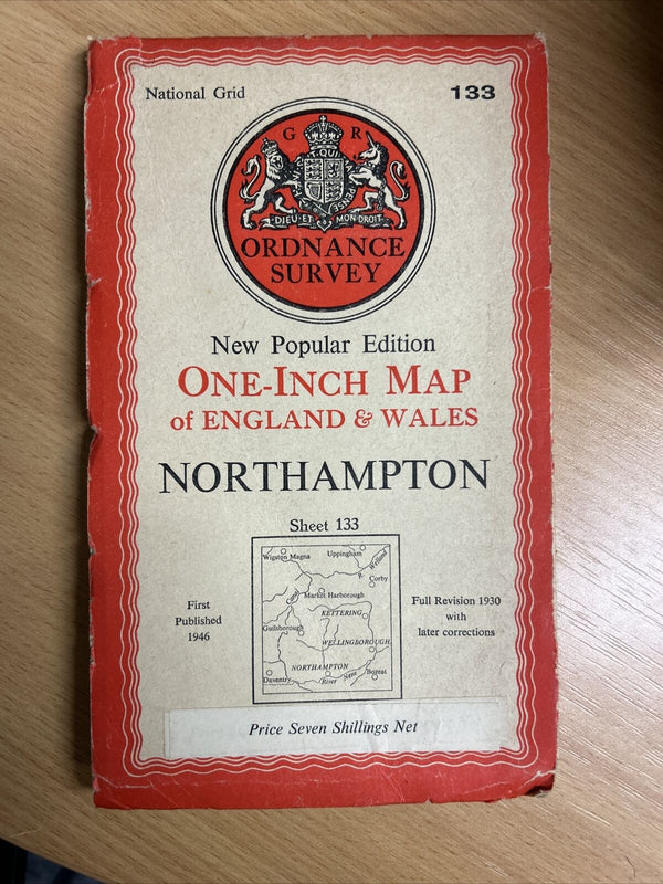 NORTHAMPTON Ordnance Survey Cloth One Inch Map 1947 Sixth Edition Sheet 133