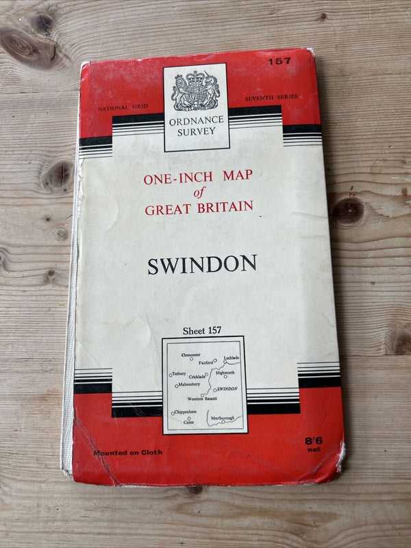 SWINDON Ordnance Survey Seventh Series CLOTH One inch 1958  Sheet 157 Marked