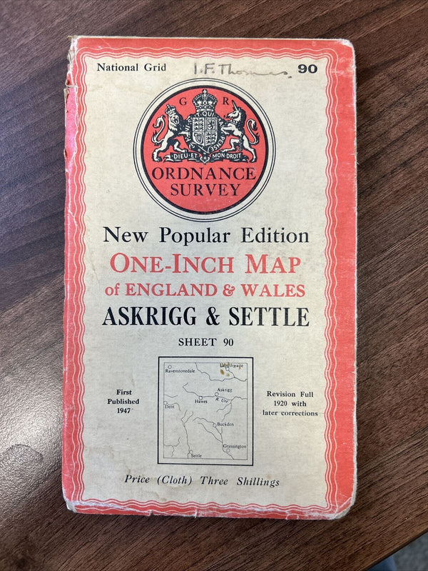 ASKRIGG & SETTLE Ordnance Survey Sixth Series One Inch Map 1947 Sheet 90 Yorks