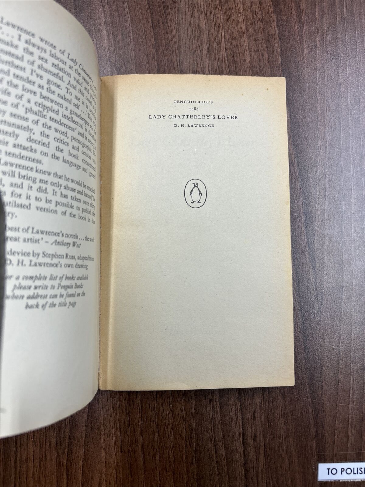 LADY CHATTERLEYS LOVER D H Lawrence - Penguin Books No 1484 1960