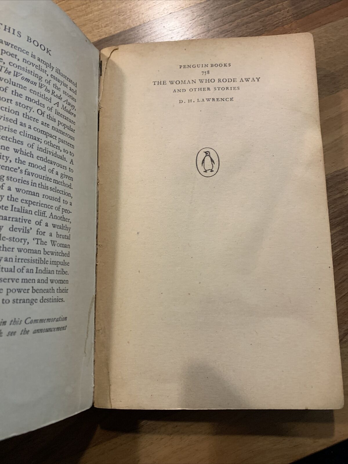 THE WOMAN WHO RODE AWAY And Other Stories - DH Lawrence - Penguin Books 1950