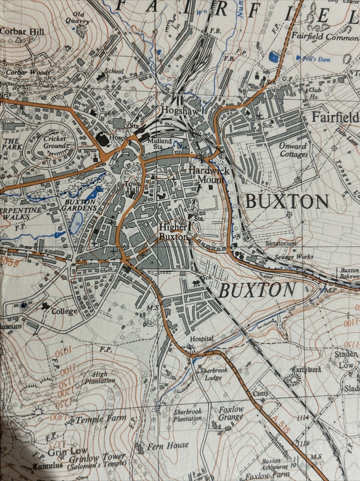 BUXTON LONG HILL DOVE HOLES - Ordnance Survey CLOTH Sheet 43/07 1:25000 1948