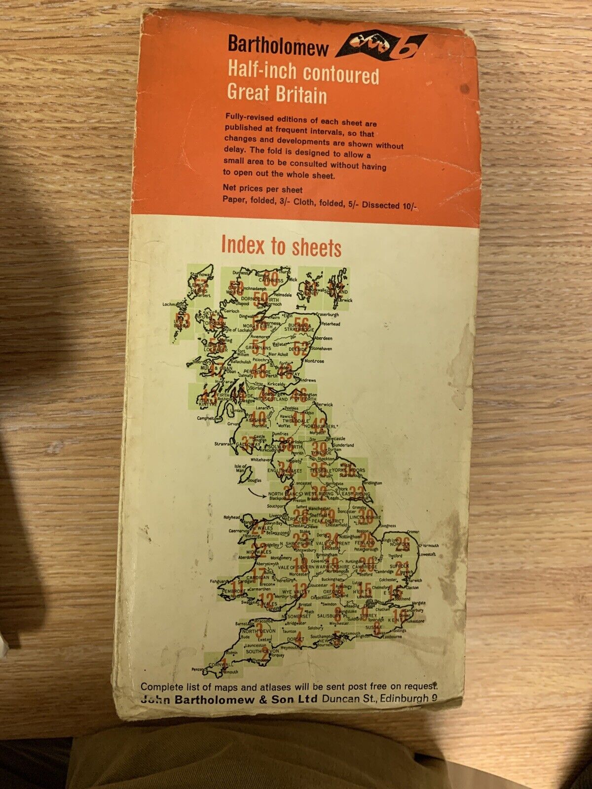 Cardigan South Wales Brecon Beacons  - No 17 Bartholomews Cloth Map 1963