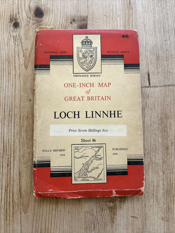 LOCH LINNHE Ordnance Survey Seventh Series CLOTH One inch 1956 Sheet 46