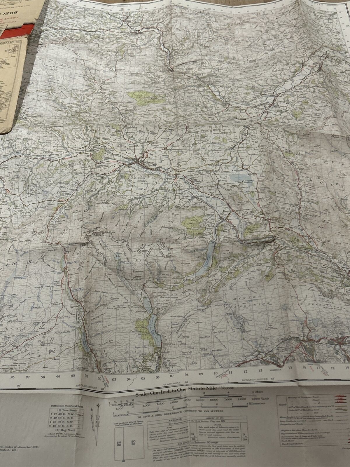 BRECON Ordnance Survey CLOTH Map 1952 Sheet 141 Seventh Series Talgarth Clyro