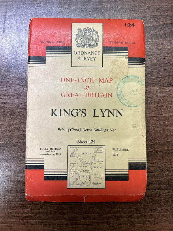 KINGS LYNN Ordnance Survey Seventh Series CLOTH Map 1954 Sheet 124 Wisbech