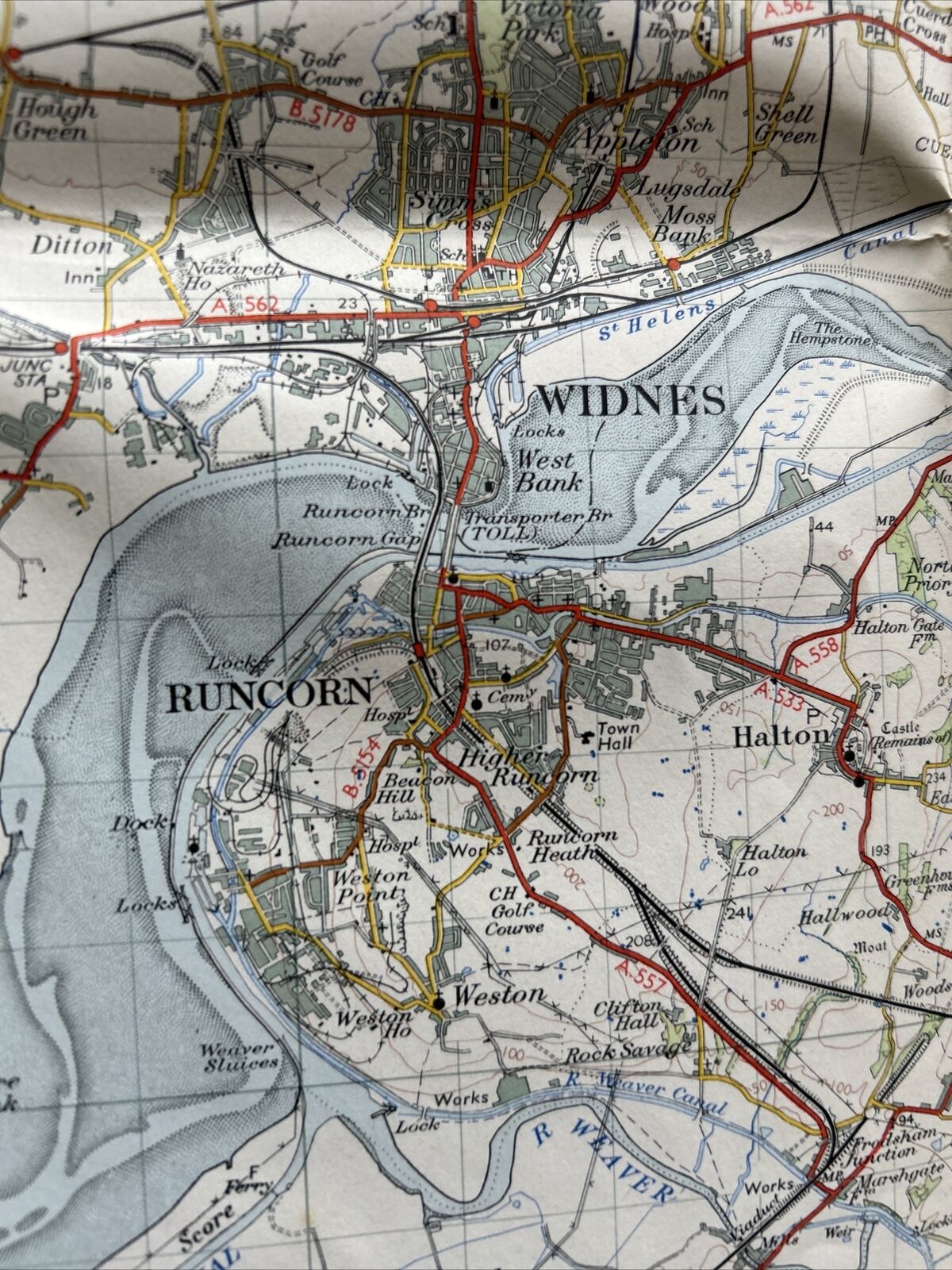 LIVERPOOL Ordnance Survey Seventh Series 1-inch 1952 Sheet 100 Runcorn