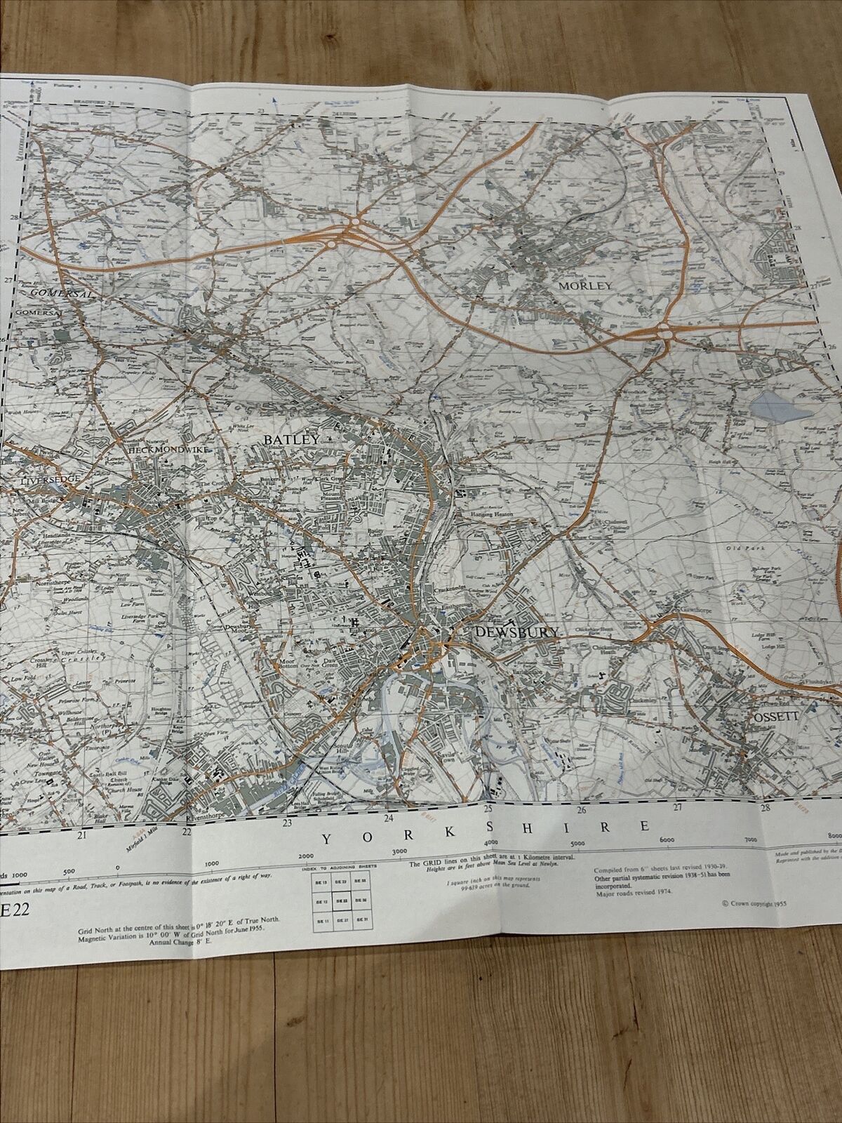 DEWSBURY Ordnance Survey First Series 1:25,000 Map SE22 1955 Rev 1974 Morley