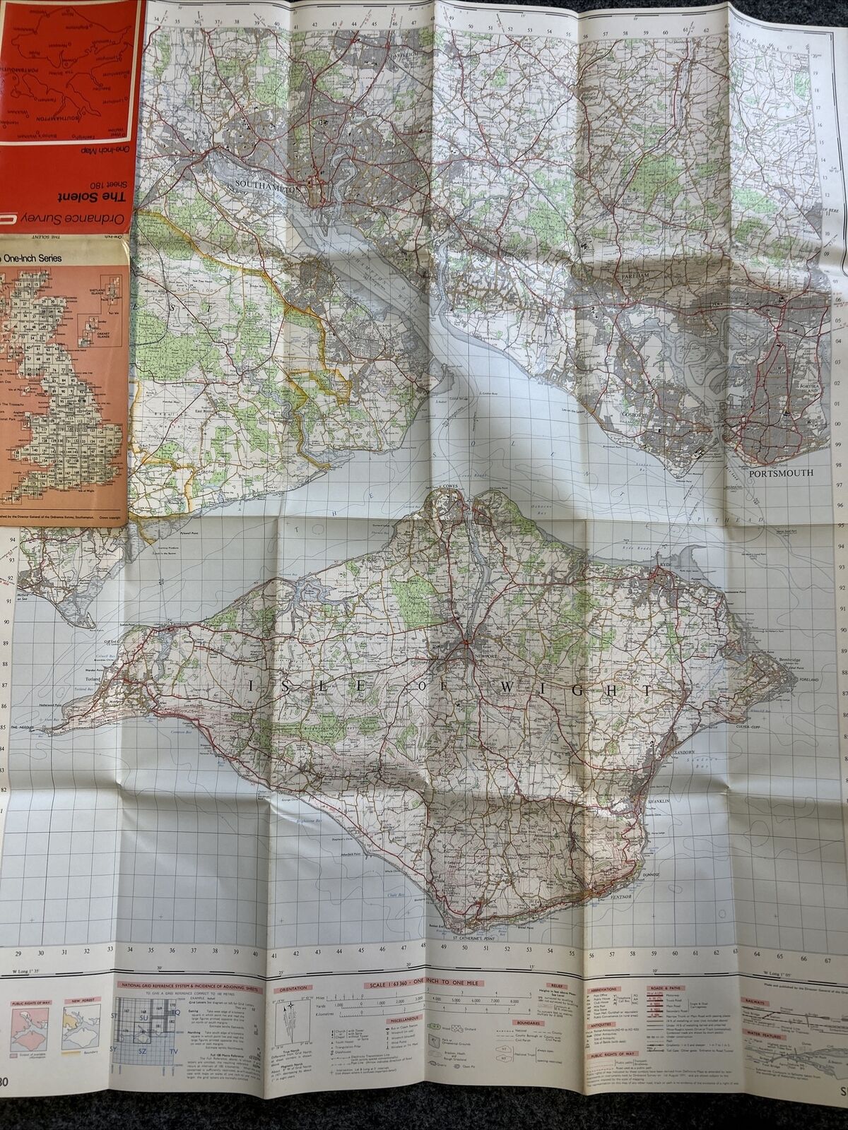 THE SOLENT Ordnance Survey One Inch Sheet 180 1971 Isle of Wight Southampton