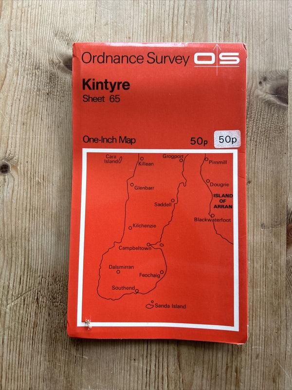 KINTYRE Ordnance Survey One Inch Sheet 65 Good Condition 1955 Arran Campbeltown