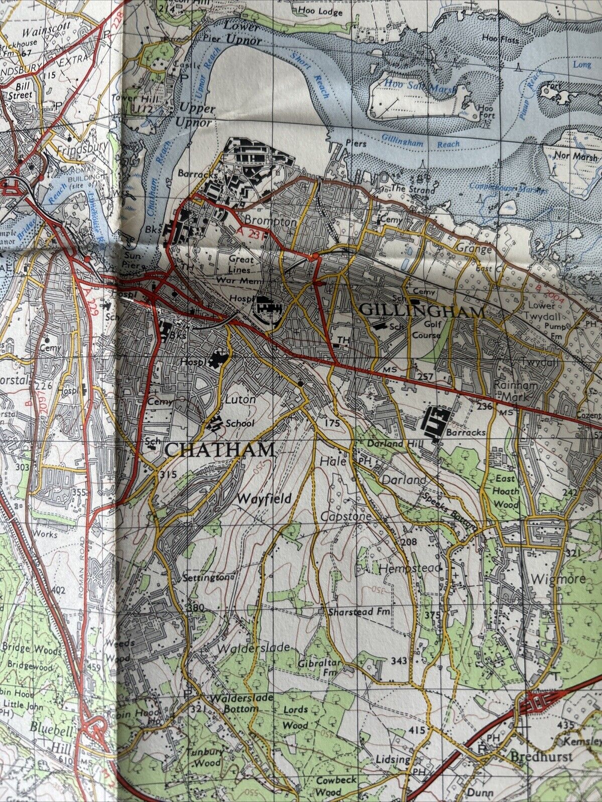 CHATHAM & MAIDSTONE Ordnance Survey Seventh Series Map 1 Inch 1957 Sheet 172