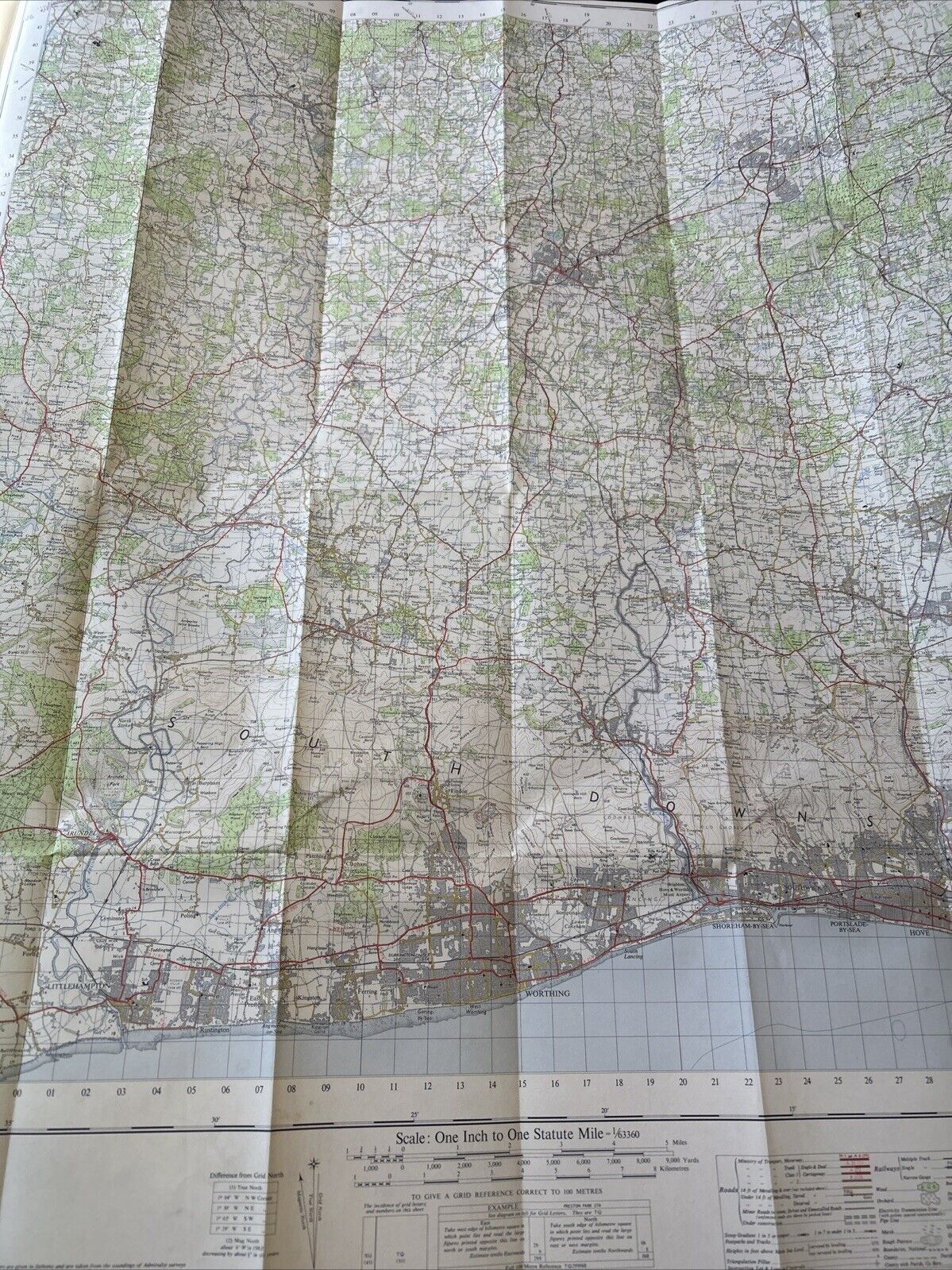 BRIGHTON & WORTHING Ordnance Survey Seventh Series One inch 1960 Sheet 182 Hove