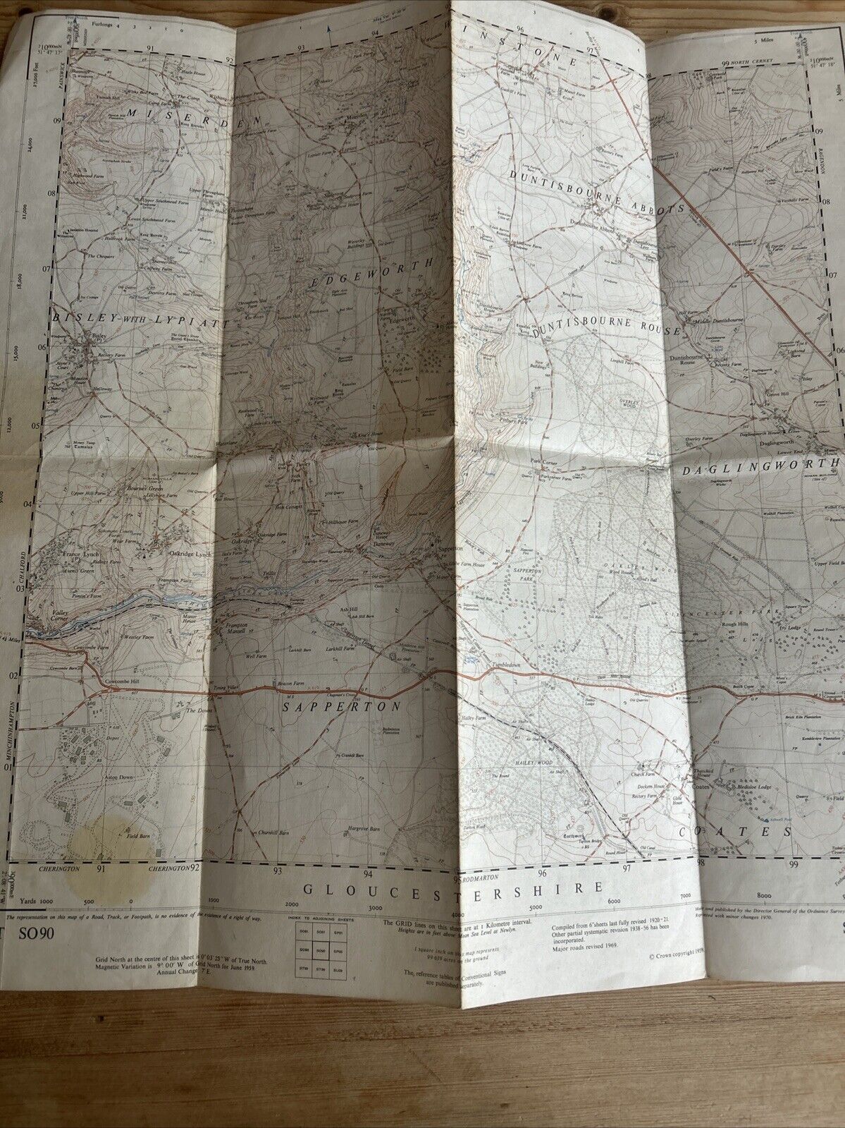 SAPPERTON Ordnance Survey First Series Sheet SO90 1:25,000 1959 Duntisbourne