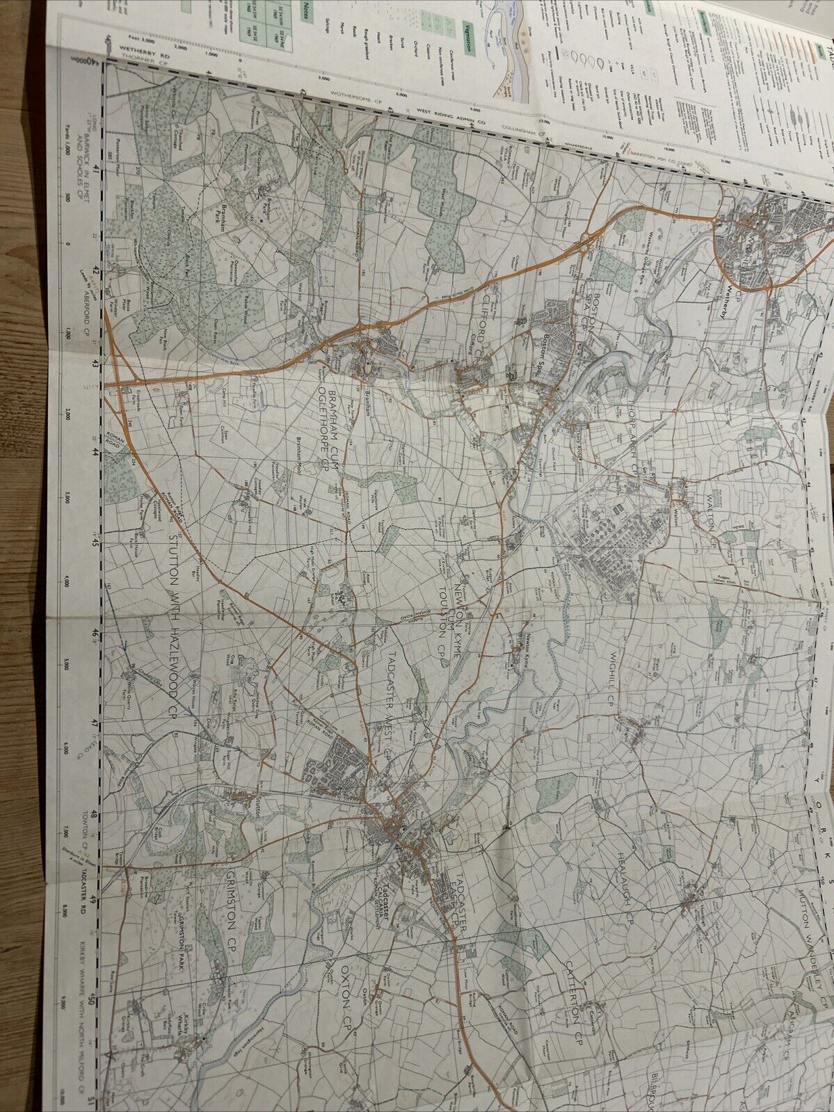 TADCASTER Ordnance Survey Second Series Map SE44/54 1974 Boston Spa Wighill