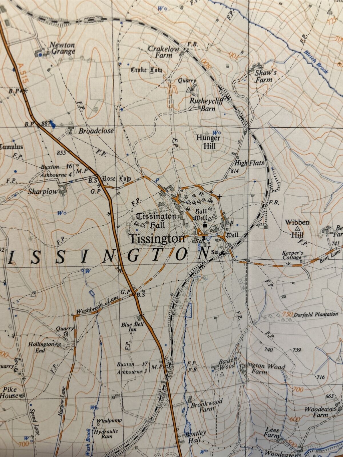 ALSTONFIELD Ordnance Survey 1:25,000 First Series 1950 Sheet SK15 Tissington