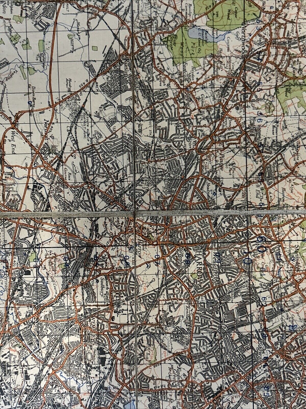 WATFORD Ordnance Survey 1940 Sheet 106 Second War Revision Dissected 1 Inch Map