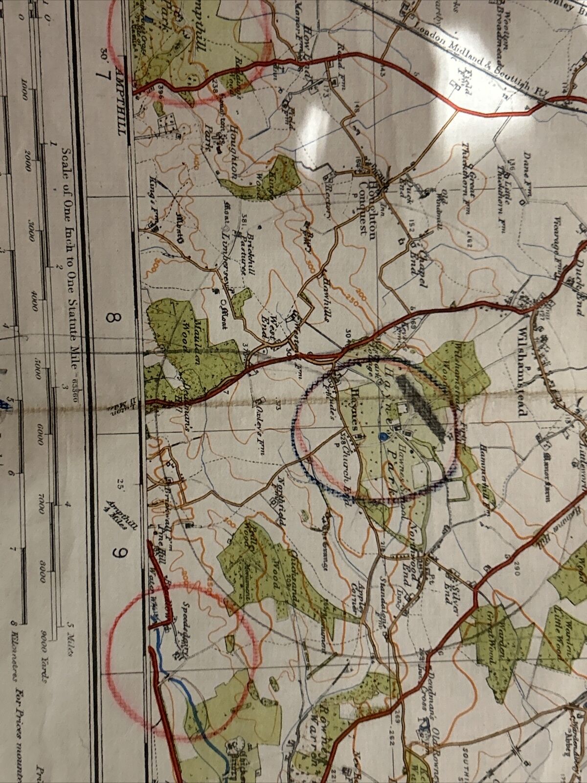 BEDFORD Ordnance Survey Cloth One In Map 1919 Sheet 84 See Pencil Markings