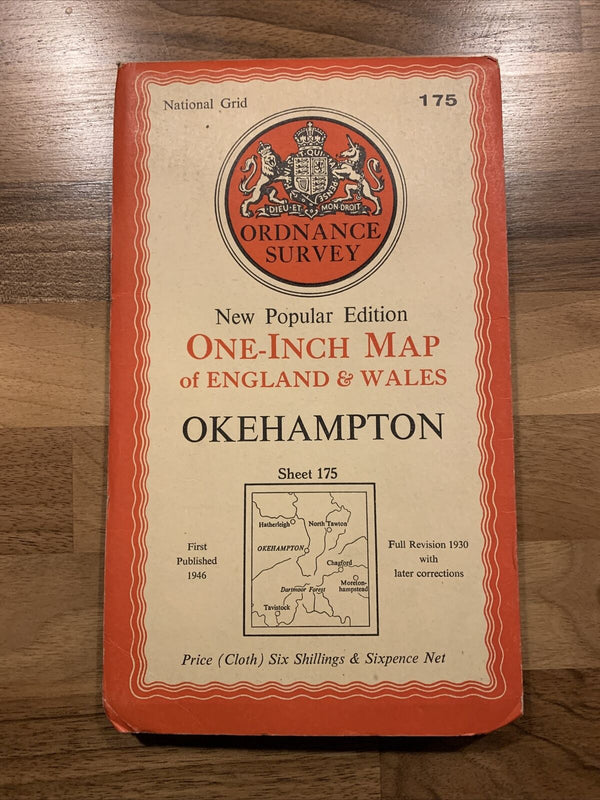 Vintage Ordnance Survey 6th Series 1-inch Okehampton - 1946 Sheet 175 Dartmoor