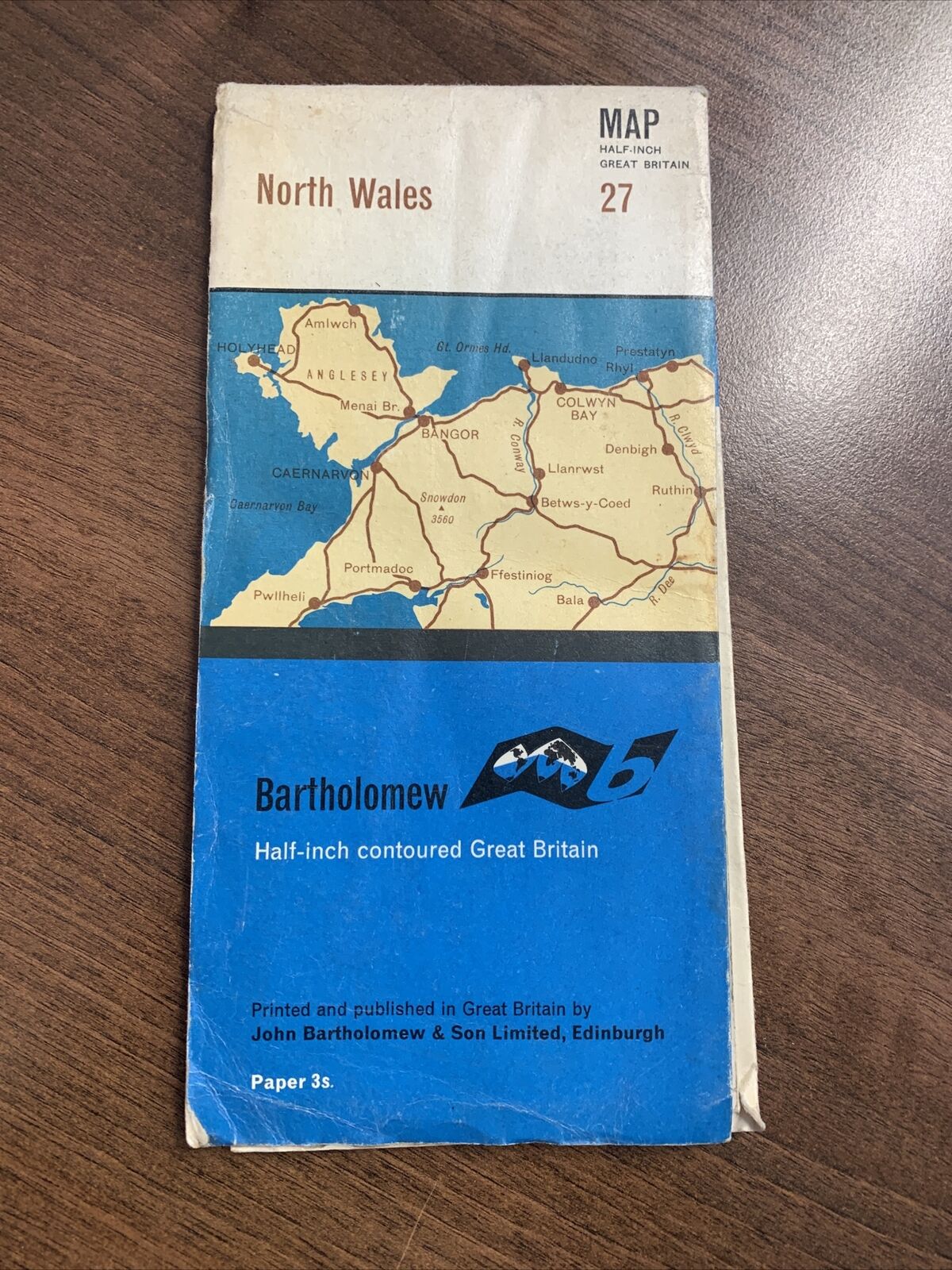 NORTH WALES Bartholomew - Half Inch Map 1965 No 27 Pwllheli Corwen Colwyn Rhyl