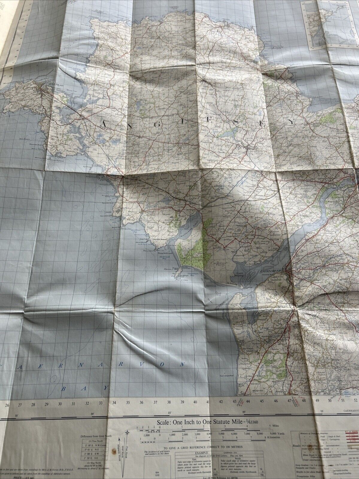 ANGLESEY - Ordnance Survey Cloth Seventh Series 1-inch 1962 Sheet 106 Holyhead